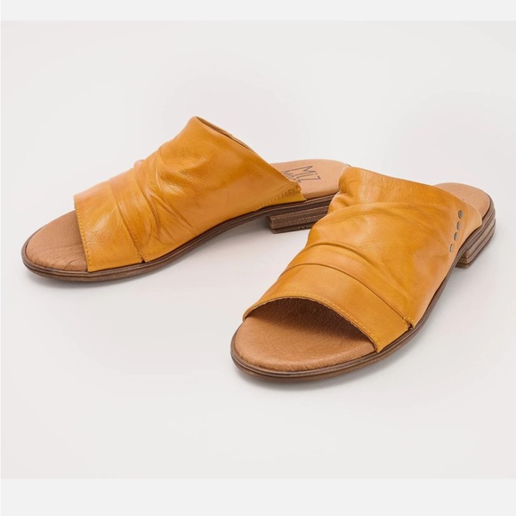 Miz Mooz Leather Wide Slide Sandals-Dandelion-Ochre-36W (US5.5-6W)-NEW-A575688 - Picture 1 of 2